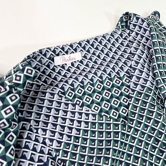 Parker Luisa Mini Dress Womens Medium Multicolor Geometric Print Flutter Sleeve - Picture 7 of 12